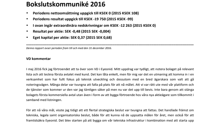 Bokslutskommuniké 2016