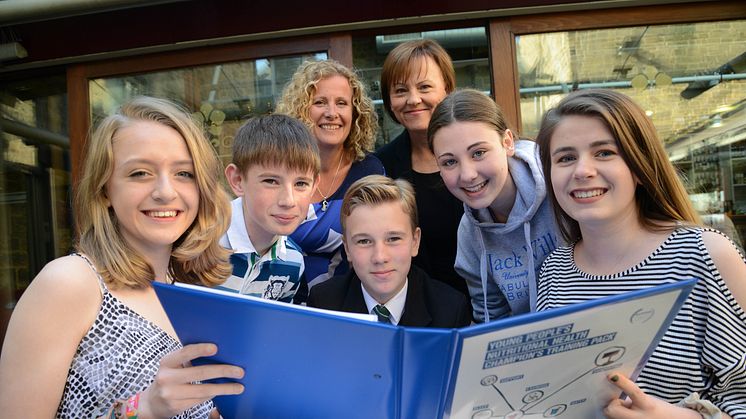 Back row L-r Victoria Gilroy and Wendy Burke. Front row – Young people involved in the project - Abbie Armstrong, Alex Harrison, Oscar Daniel, Amy Bell and Bethan Corner