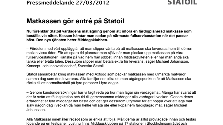 Matkassen gör entré på Statoil 