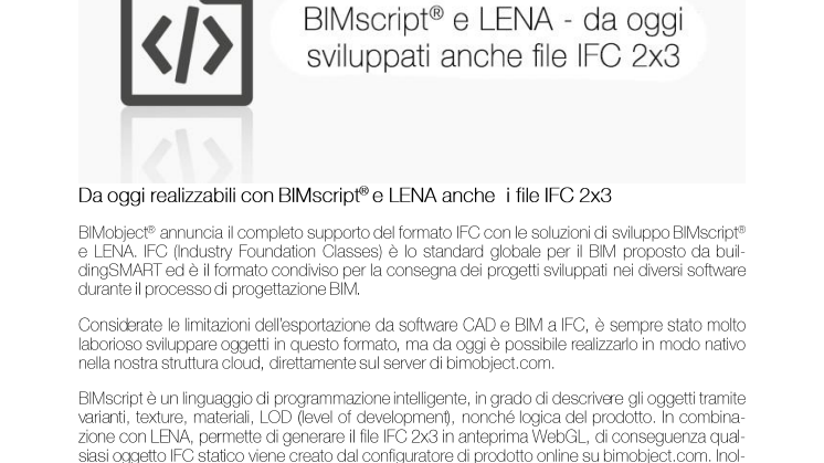 ​Da oggi realizzabili con BIMscript® e LENA anche i file IFC 2x3