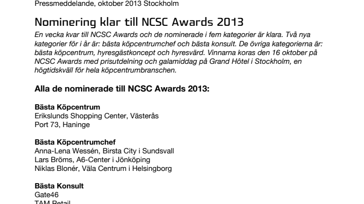 NCSC Awards Sverige 2013