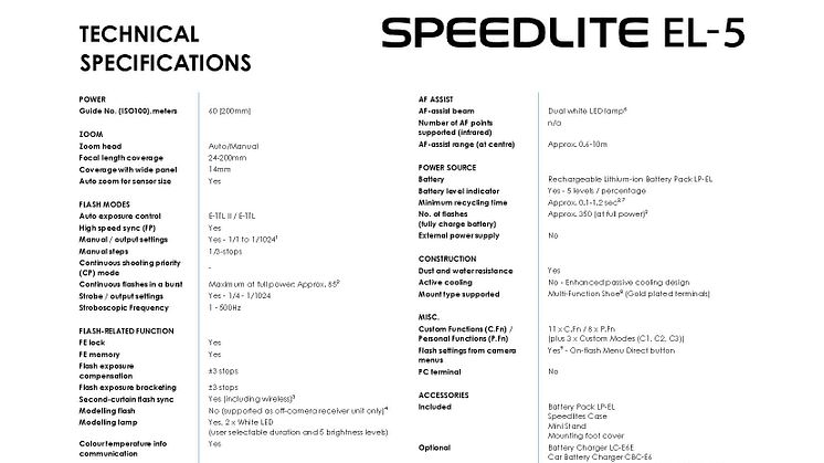 SPEEDLITE EL-5_PR Spec Sheet_EM_FINAL