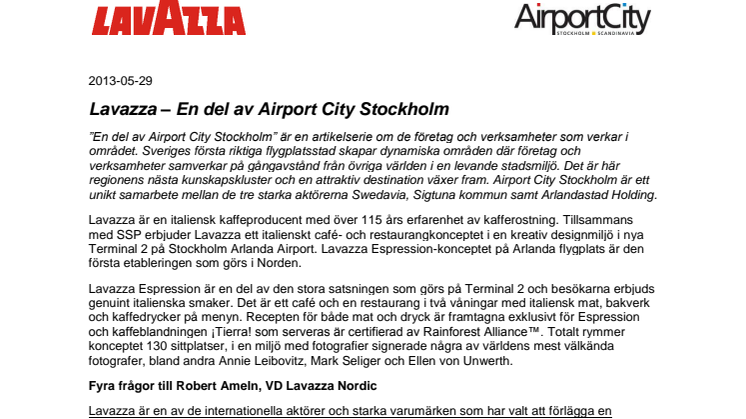 Lavazza – En del av Airport City Stockholm