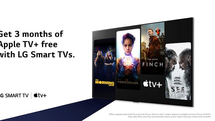 Första tre månaderna med Apple TV+ utan kostnad på LG Smart TV