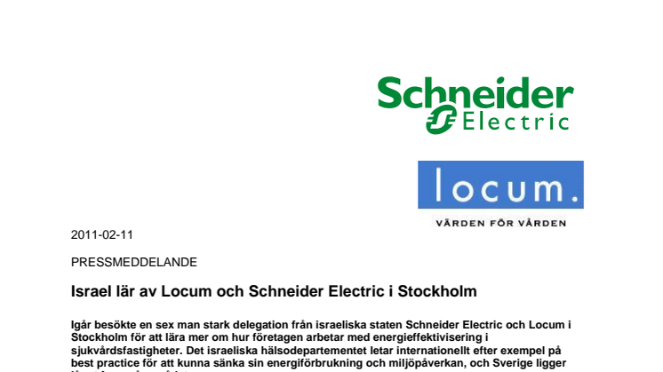 Israel lär av Locum och Schneider Electric i Stockholm