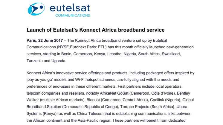 ​Launch of Eutelsat’s Konnect Africa broadband service 