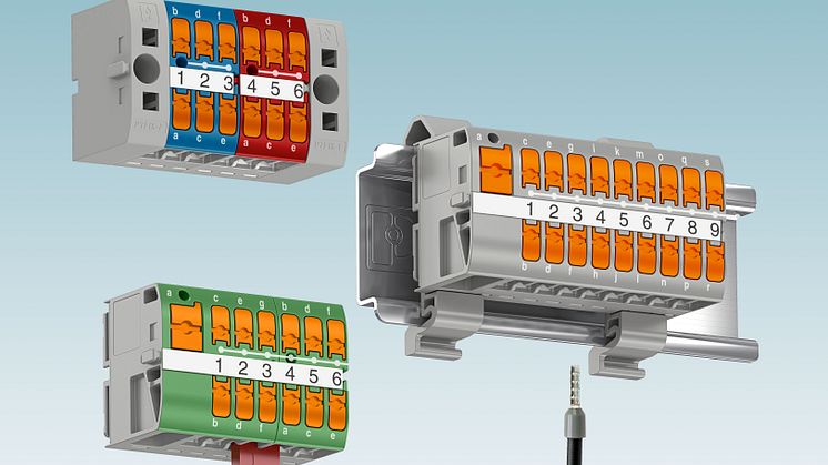 Compact modular distribution blocks with lateral Push-in connection