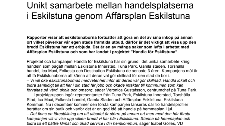 ​Unikt samarbete mellan handelsplatserna i Eskilstuna genom Affärsplan Eskilstuna