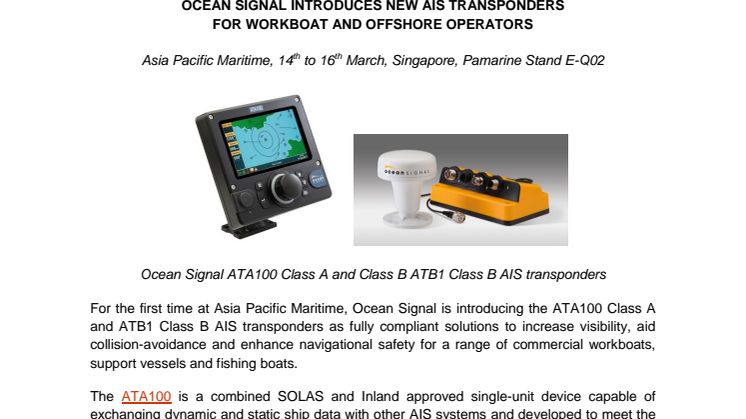 Ocean Signal Introduces New AIS Transponders For Workboat And Offshore Operators