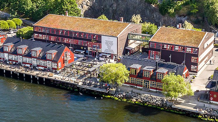 Drönarbild på kommande JENSEN gymnasium i Nacka Strand