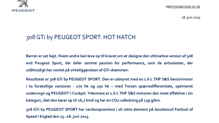 308 GTi by PEUGEOT SPORT: HOT HATCH