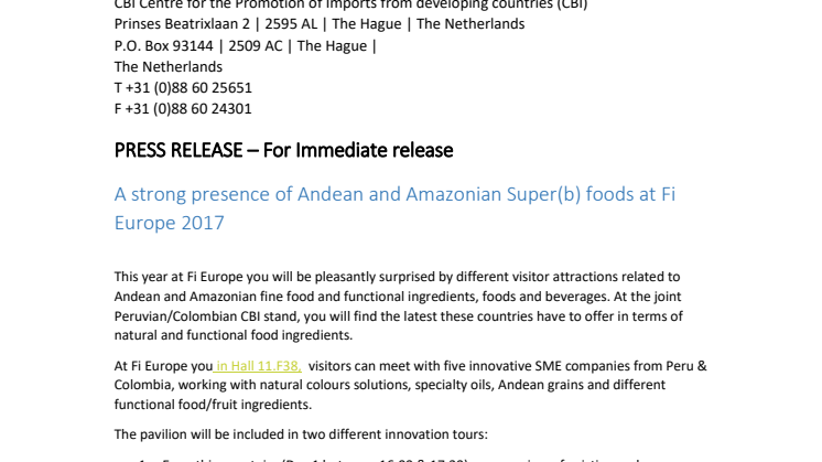 A strong presence of Andean and Amazonian Super(b) foods at Fi Europe 2017