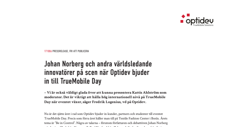 Johan Norberg och andra världsledande innovatörer på scen när Optidev bjuder in till TrueMobile Day