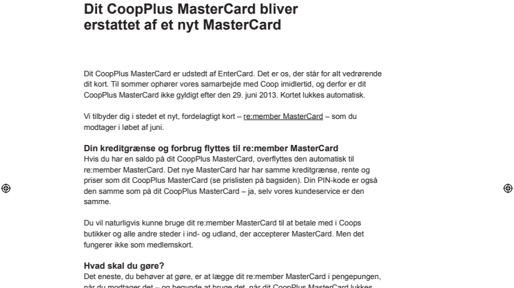 CoopPlus MasterCard kunder får snart nyt re:member kort 