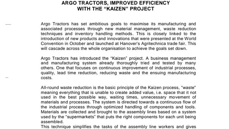 ARGO TRACTORS, IMPROVED EFFICIENCY WITH THE “KAIZEN” PROJECT