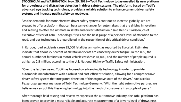 Tobii Paves the Way for Use of Eye Tracking in Driver Safety