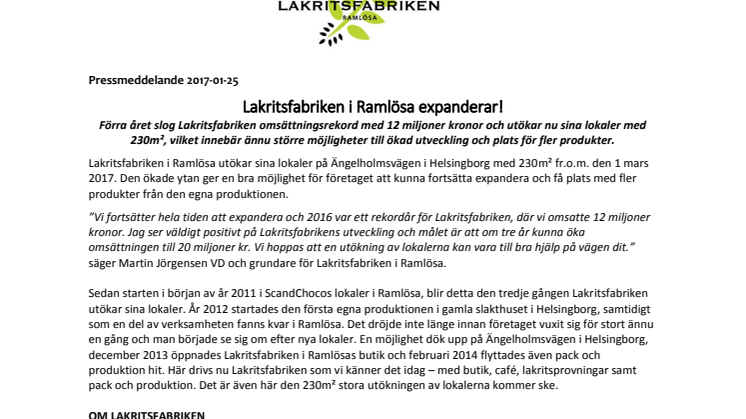 Lakritsfabriken i Ramlösa expanderar!