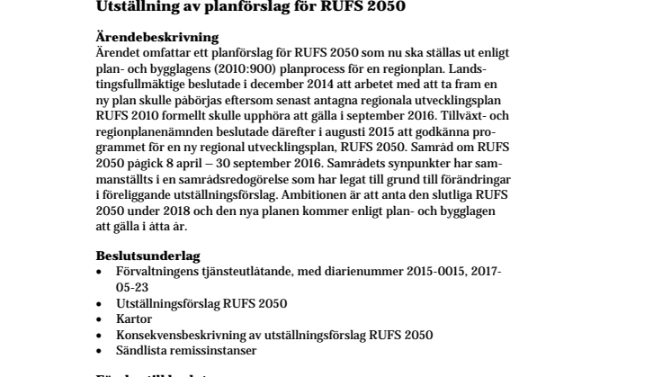 RUFS 2050 utställningsförslag