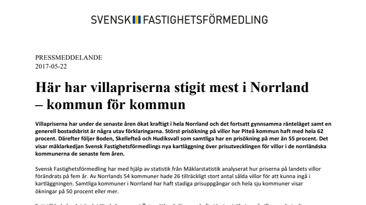 Här har villapriserna stigit mest i Norrland  – kommun för kommun