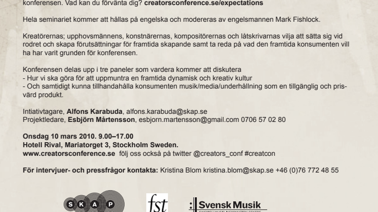 The Creators' Conference i Stockholm den 10 mars-nya paneldeltagare
