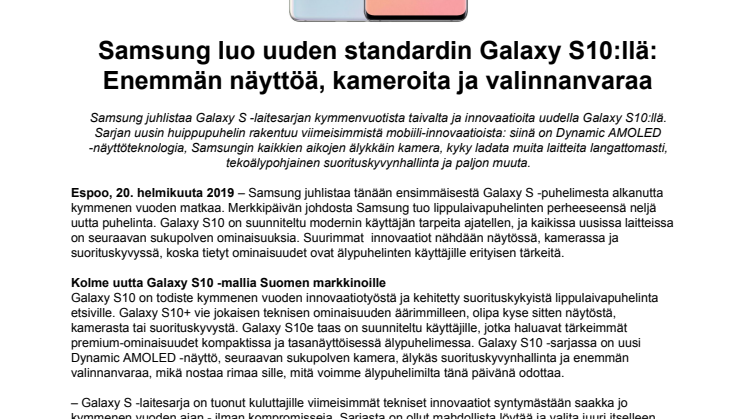 Samsung luo uuden standardin Galaxy S10:llä: Enemmän näyttöä, kameroita ja valinnanvaraa