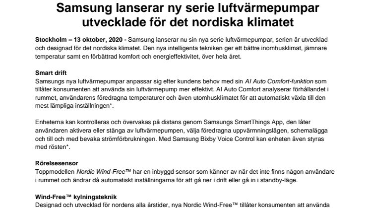 Samsung lanserar ny serie luftvärmepumpar utvecklade för det nordiska klimatet