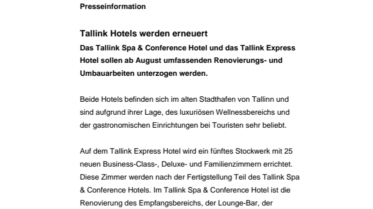 Tallink Hotels werden erneuert