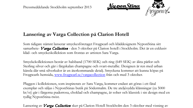 Lansering av Varga Collection på Clarion Hotell 
