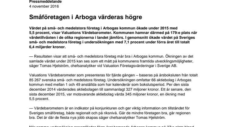Värdebarometern 2015 Arbogas kommun
