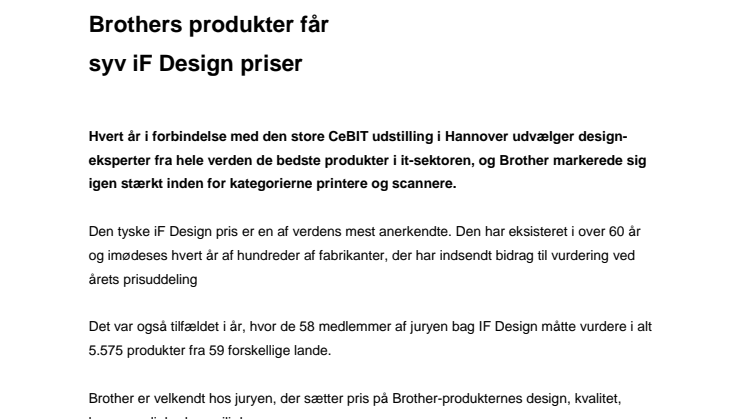 Brothers produkter fik syv iF Design priser