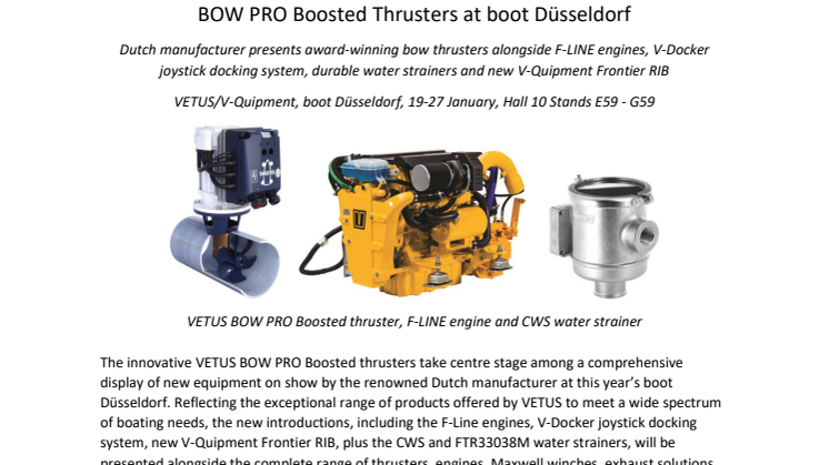 VETUS - boot Düsseldorf: VETUS Highlights Technology Innovations behind New BOW PRO Boosted Thrusters at boot Düsseldorf