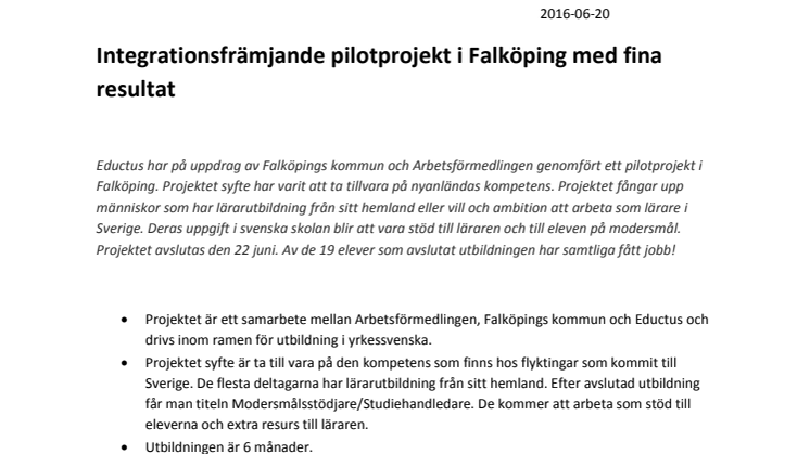 Framgångsrikt integrationsprojekt i Falköping