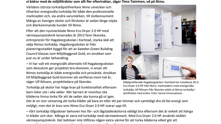 Hagaborgsskolan väljer Sveriges mest energisnåla torkskåp 