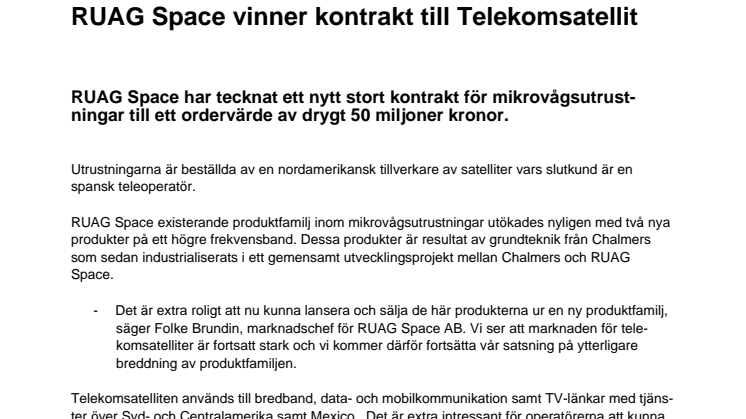 RUAG Space vinner kontrakt till Telekomsatellit