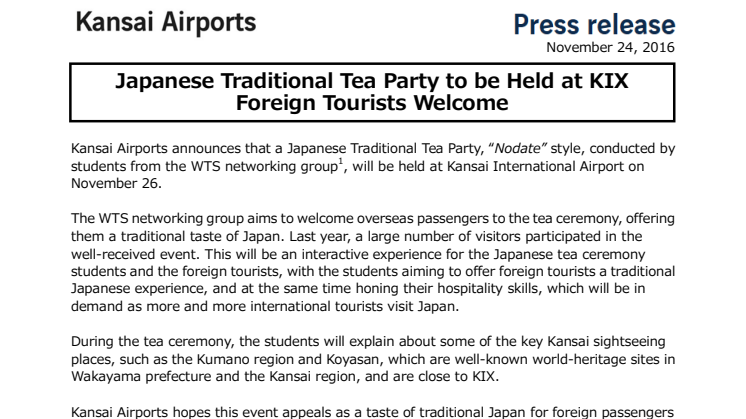 Japanese Traditional Tea Party to be Held