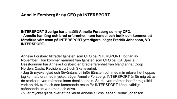 Annelie Forsberg är ny CFO på INTERSPORT