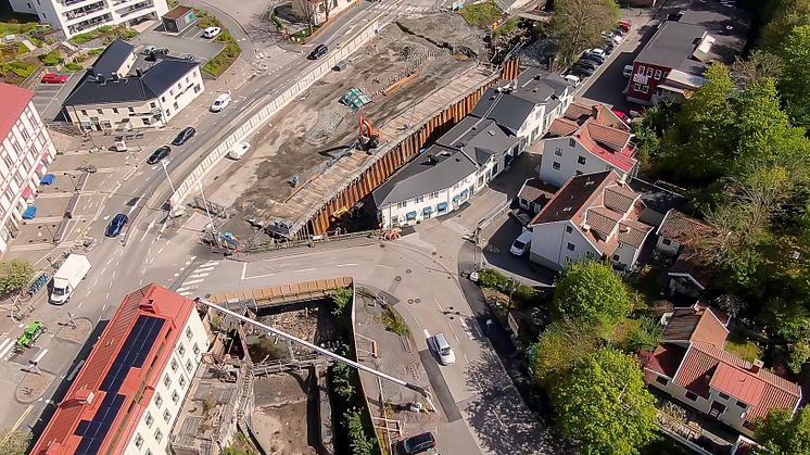 Flygfoto över Forsebron och vattenintaget.