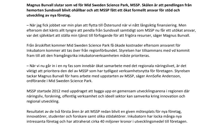 Mid Sweden Science Parks vd slutar