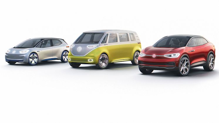 Nedräkningen har börjat för Volkswagens elbilsoffensiv: I.D. och I.D. CROZZ lanseras 2020, I.D. BUZZ år 2022.
