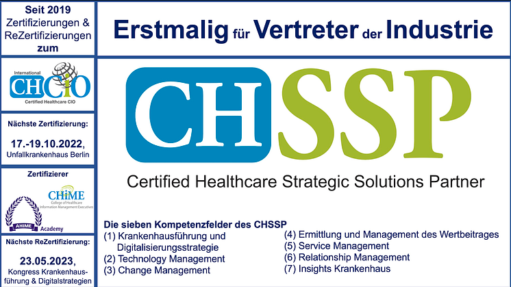 Erstmalig für Vertreter der Industrie: CHSSP - Certified Healthcare Strategic Solutions Partner