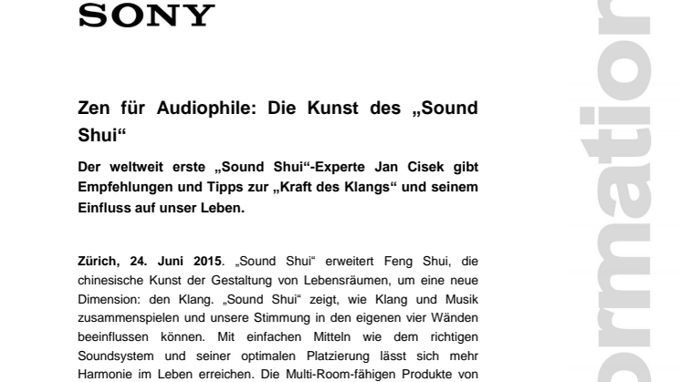 Medienmitteilung Sound Shui von Sony