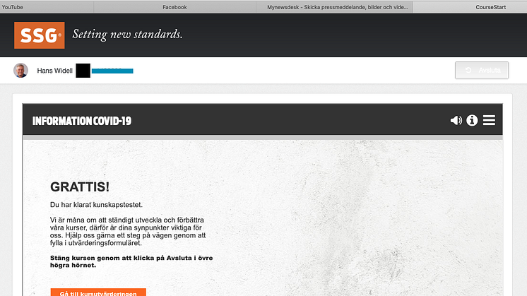 SSG:s Information om covid-19 avslutas med kunskapstest.