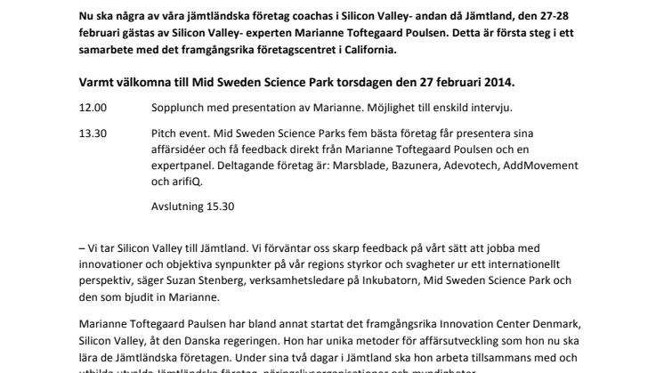 Pressinbjudan: Mid Sweden Science Park lär av Silicon Valley