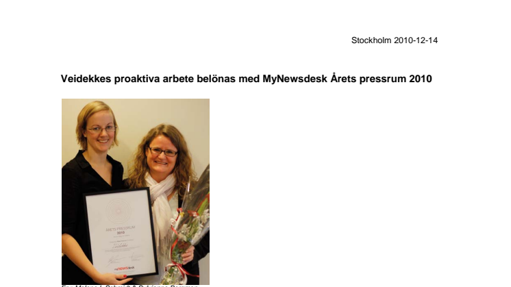 Veidekkes proaktiva arbete belönas med MyNewsdesk Årets pressrum 2010