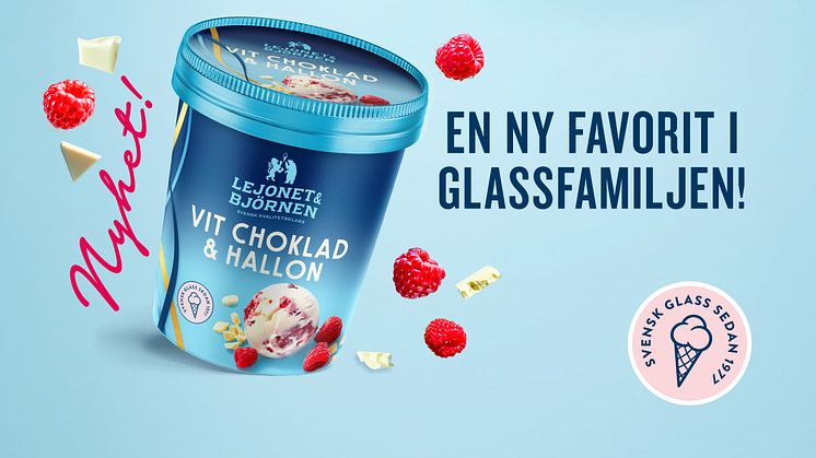 Lejonet & Björnen presenterar stolt en ny favorit i glassfamiljen - Vit Choklad & Hallon!