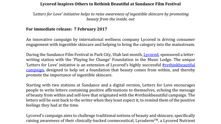 Lycored Inspires Others to Rethink Beautiful at Sundance Film Festival