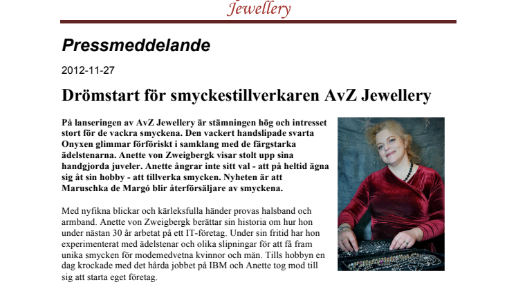 Drömstart för smyckestillverkaren AvZ Jewellery