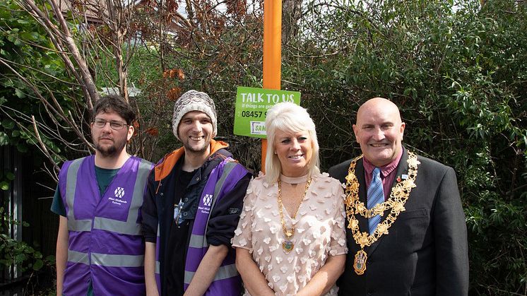 Bedworth station adopter Stuart Anderson and his team meet with Mayor of Nuneaton and Bedworth, Chris Watkins and Lady Mayoress, Collette Watkins - photo credit Pete Wrighton