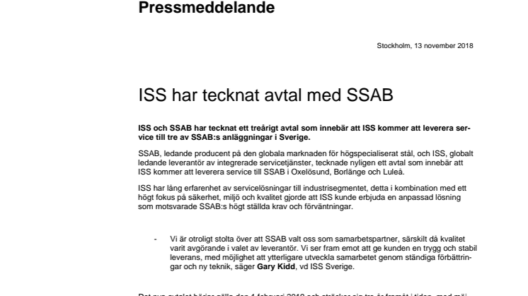 ISS har tecknat avtal med SSAB