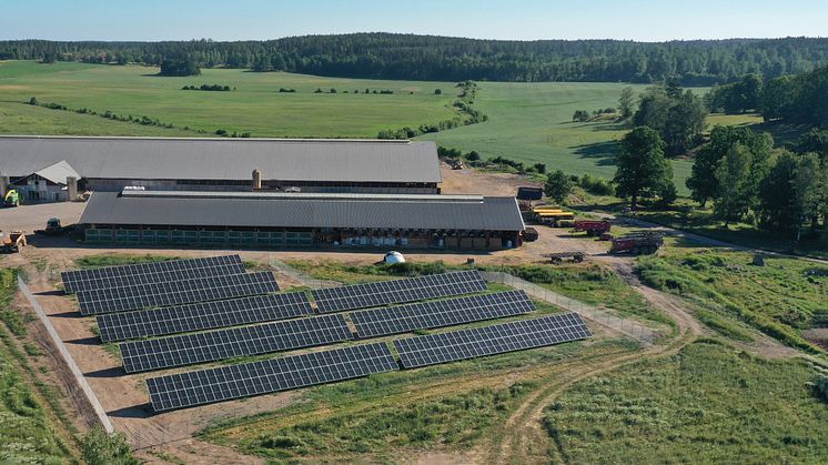 Solcellspark installerad av Sesol på lantbruksfastighet i södra Sverige.